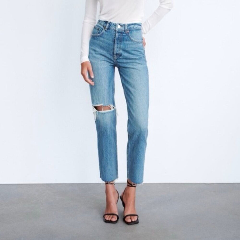 Zara High-Waist Distressed Chic